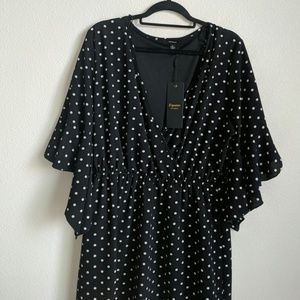 NWT Black Polka Dot Surplice Flutter Sleeve Dress